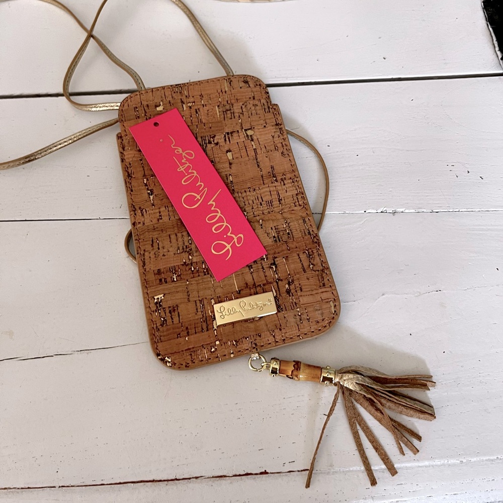 NWT Lilly Pulitzer Vayda Phone Crossbody - Cork & Gold Leather
